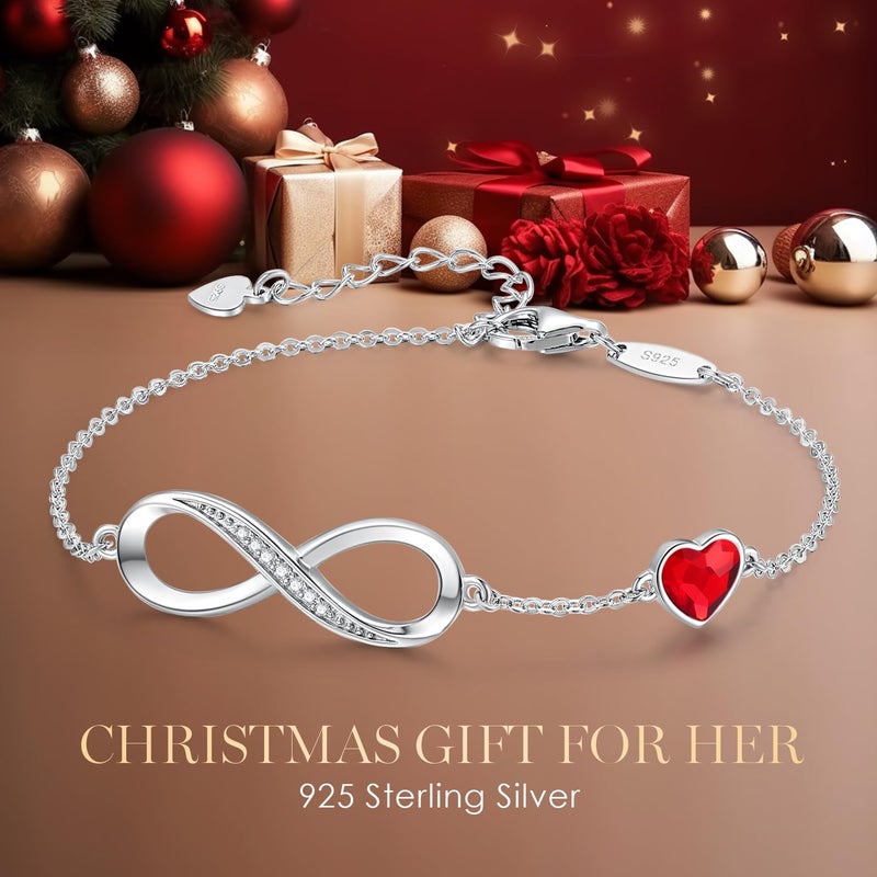 CDE Valentine's Day Gift Infinity Heart Birthstone Charm Link Bracelet for Women 925 Sterling Silver Adjustable Mother's Day Christmas Day Gift Anniversary Birthday Jewelry for Wife Girlfriend Her - Image 4